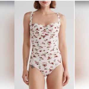 Betsey Johnson Medium Pink Roses One Piece Betsey Swim Suit NWT $128 Coquette